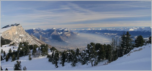 Chartreuse, Grenoble et Belledonne depuis les pistes de Lans en Vercors - 23 janvier 2010