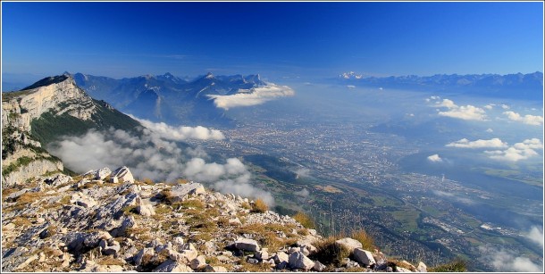 Grenoble, Chartreuse, Mont Blanc et Belledonne depuis le Vercors - Pis St Michel